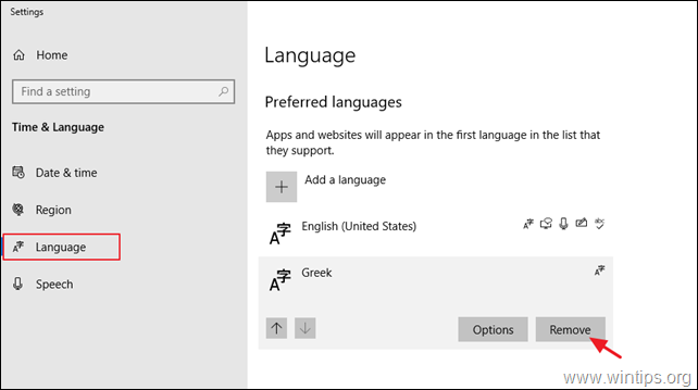 Távolítsa el a Windows 10 nyelvet