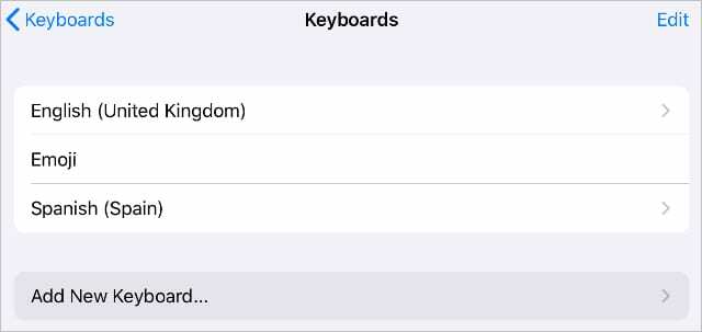 Lägg till nytt tangentbord-knapp i tangentbordsinställningar på iPadOS