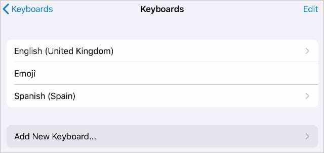 Tambahkan tombol Keyboard Baru di pengaturan Keyboard di iPadOS