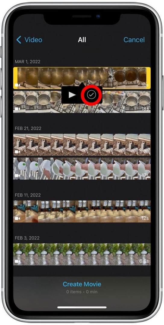 Tik op het vinkje om de geselecteerde video aan uw project toe te voegen. Je kunt ook op de afspeelknop tikken om de video te bekijken als je wilt controleren of dit degene is die je wilt.