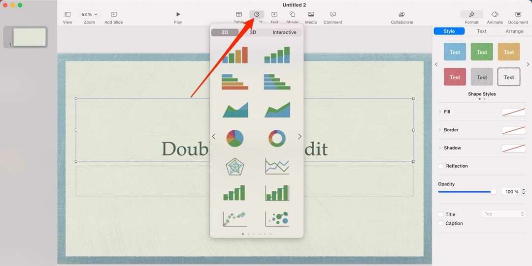 Снимок экрана, показывающий, как использовать диаграммы на Mac