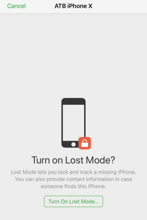 Elveszett mód üzenet az elveszett mód bekapcsolásához a Find My iPhone alkalmazásban