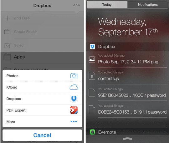 iOS Notification Center Widget - Dropbox