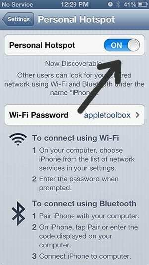 Hotspot iPhoneiPad je zapnutý