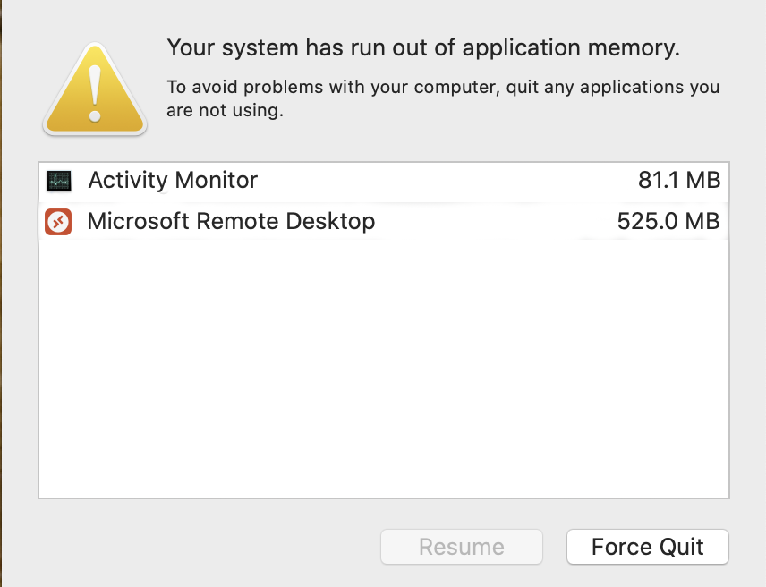 Systemet er løbet tør for programhukommelse på Mac