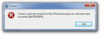 Poruka o pogrešci s iTunesa koja kaže: iTunes se nije mogao povezati s ovim iPhoneom
