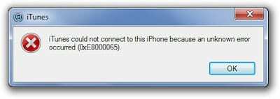 Komunikat o błędzie z iTunes mówiący: iTunes nie może połączyć się z tym iPhonem