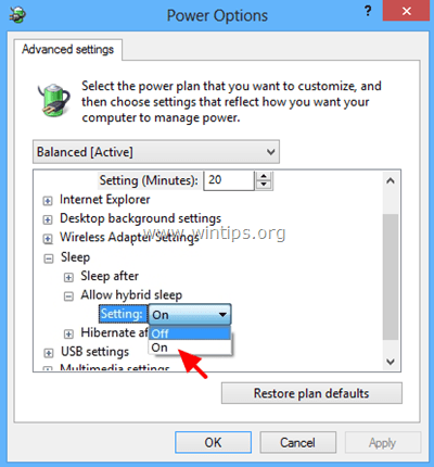 हाइब्रिड स्लीप सक्षम करें