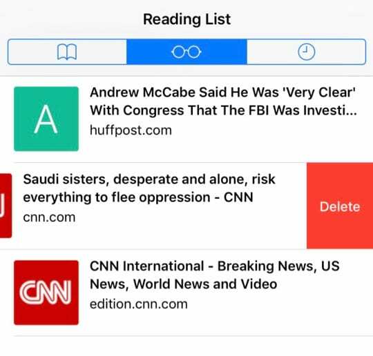 सफारी पढ़ने की सूची आईओएस आईफोन पर ऑफ़लाइन पढ़ने की सूची से एक आइटम हटा देता है