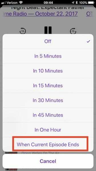 Personnalisation des options de la minuterie de veille du podcast dans iOS 11