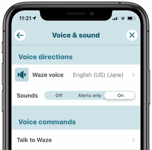 „Waze“ garsai įjungti