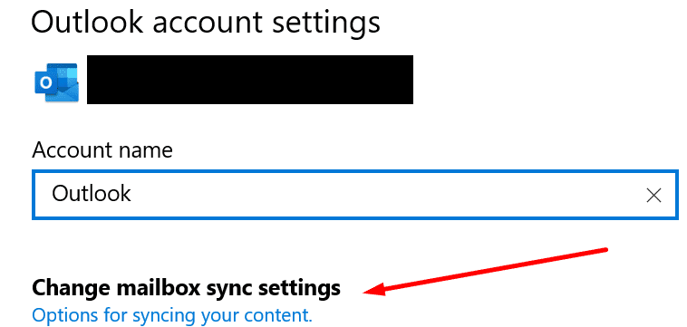 Outlook cambiar la configuración de sincronización del buzón