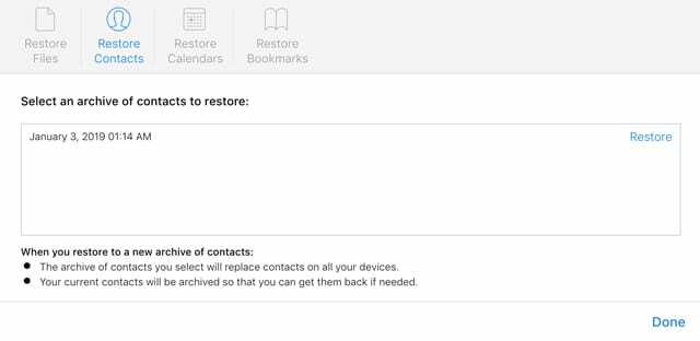възстановяване на контакти от архивиране на iCloud.com и контакти