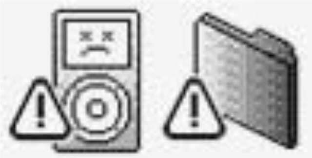 Unzufriedene iPod- und Ausrufezeichen-Symbole