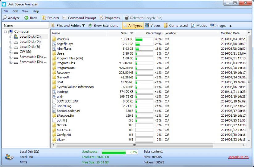 Glary Disk Explorer - Bedste Disk Space Analyzer Software