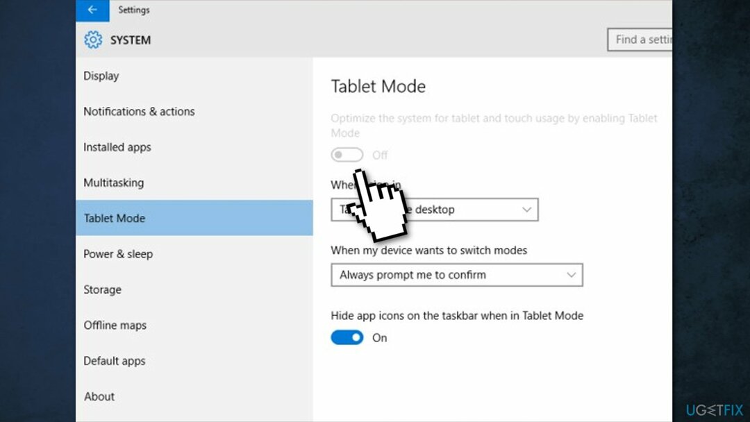 Tablet modunu devre dışı bırak