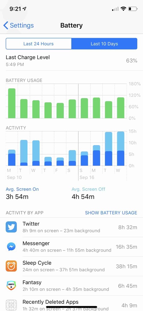 iOS 12 batteribruk