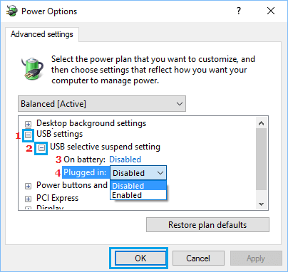 Configuração de suspensão seletiva USB