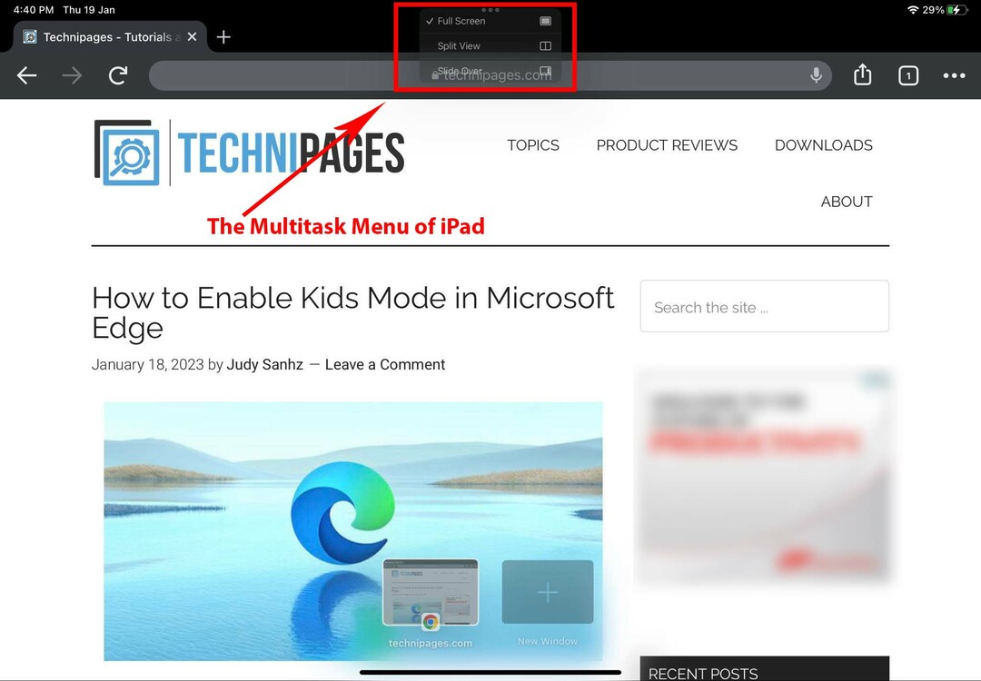 Jak multitaskovat na iPadu pomocí nabídky Multitask