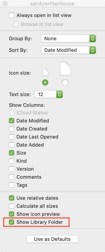 Vis biblioteksmappevisningsindstillinger Mac