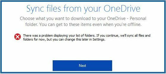 フォルダーのリストの問題表示-OneDrive