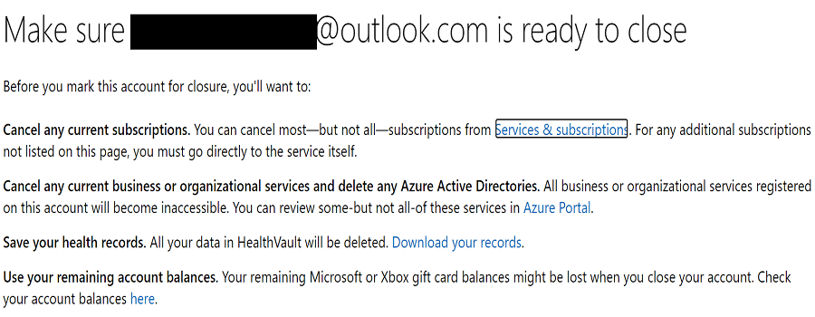 закрыть учетную запись Microsoft