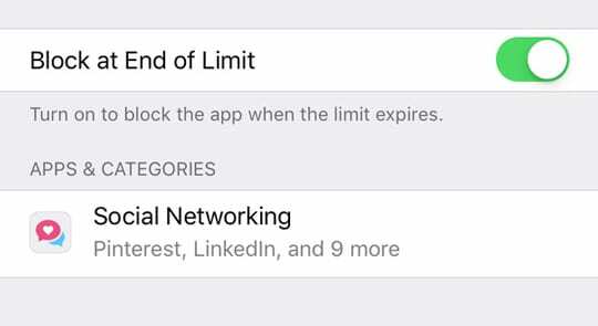 Blok omejitve časa zaslona za iOS na koncu omejitve