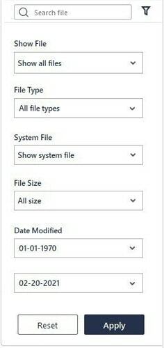 opcije filtera datoteka za oporavak