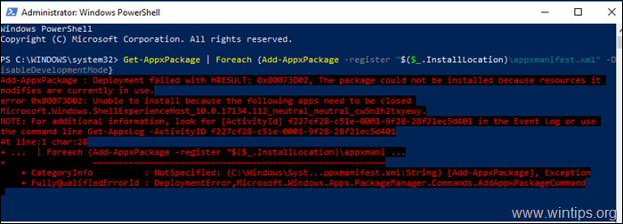 FIX Windows. La implementación de ShellExperienceHost falló con HRESULT 0x80073D02 
