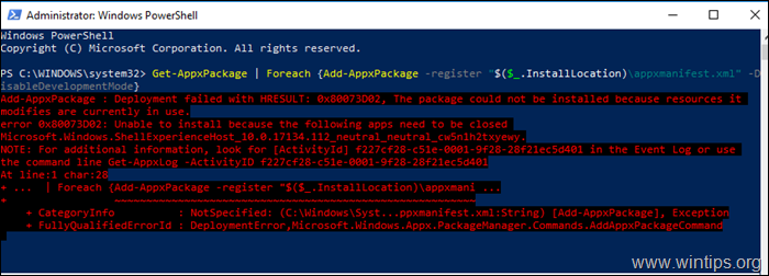 แก้ไขหน้าต่าง การปรับใช้ ShellExperienceHost ล้มเหลวด้วย HRESULT 0x80073D02 