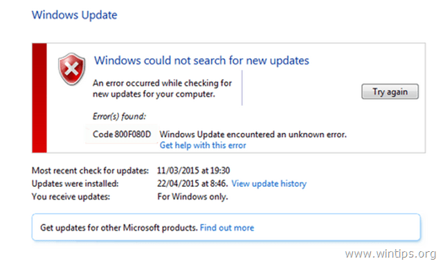 fixa Windows Update 800f080d-fel