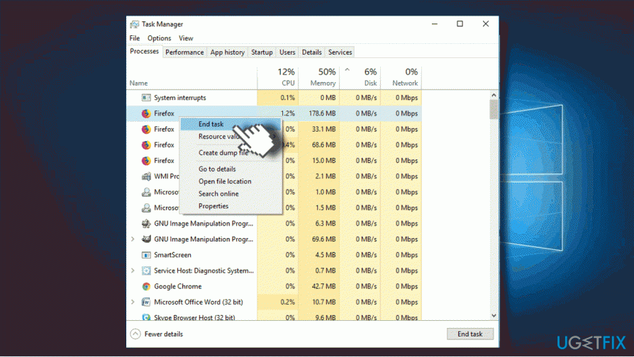 Schließen Sie den Webbrowser im Task-Manager