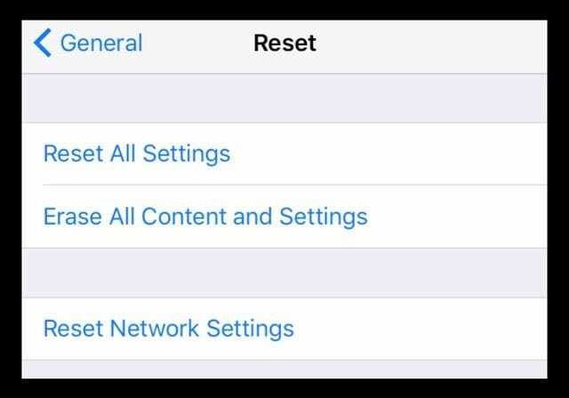 Reset instellingen opties in iOS of iPadOS.