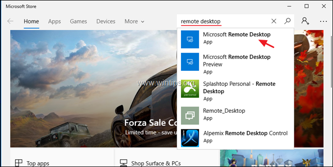 app desktop remoto di Windows 10