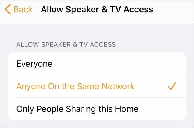 Consenti l'accesso a TV e altoparlanti a chiunque sia sulla stessa rete Impostazioni dell'app Home