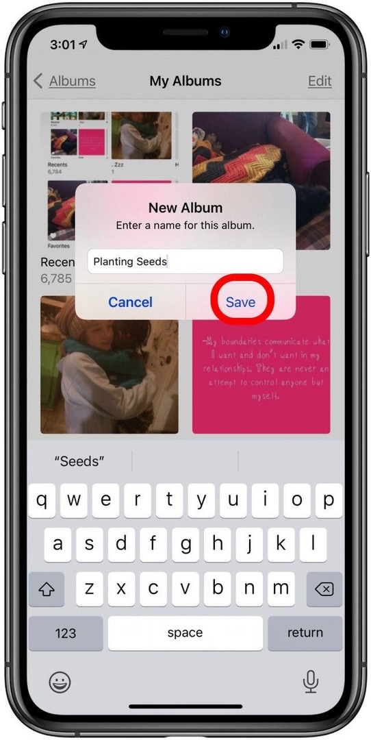 benennen Sie Ihr Album und tippen Sie auf Speichern