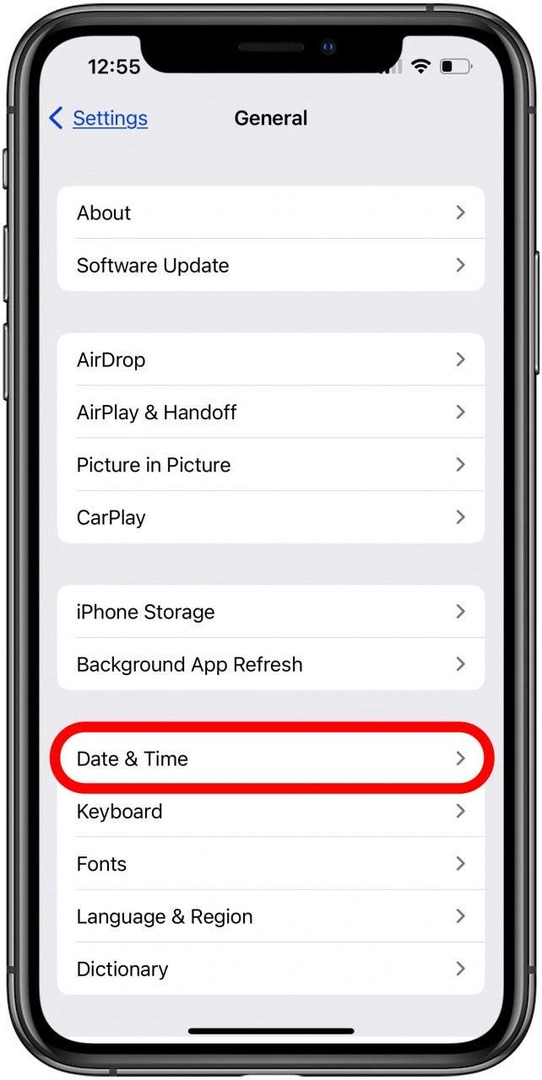 ipad 또는 iphone 설정에서 날짜 및 시간 탭