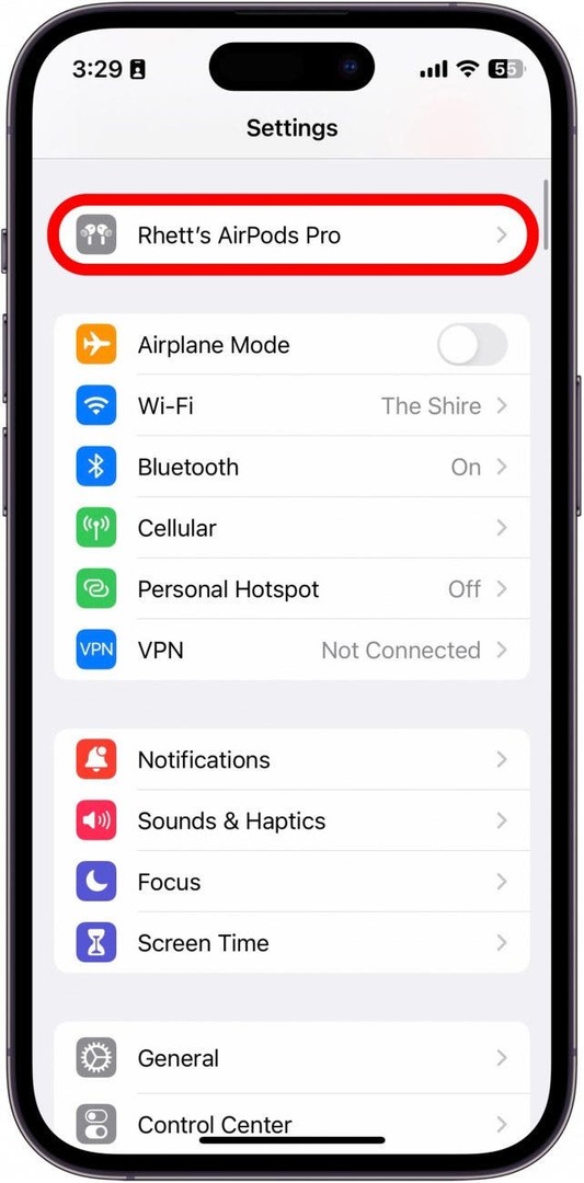 Kui AirPodid on iPhone'iga ühendatud, avage rakendus Seaded ja puudutage oma AirPod.