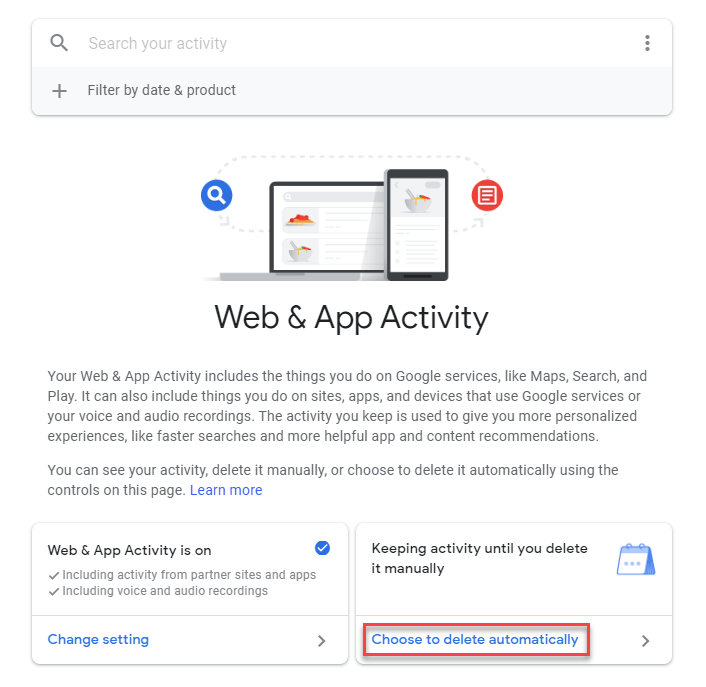 Supprimer l'activité sur le Web et les applications du compte Google 