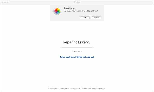 Ferramenta de reparo de biblioteca de fotos no macOS