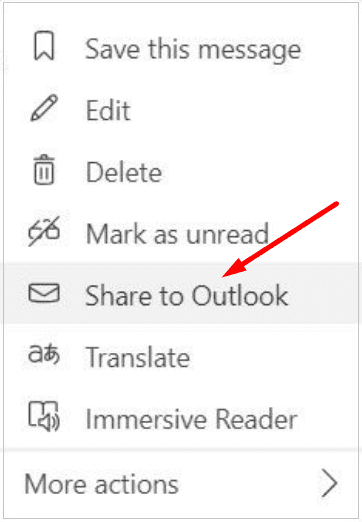 partajați la chatul Outlook MS Teams