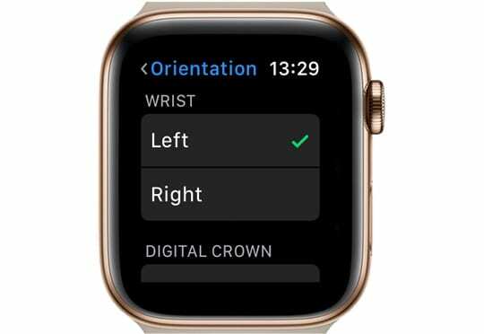 impostazione dell'orientamento su Apple Watch