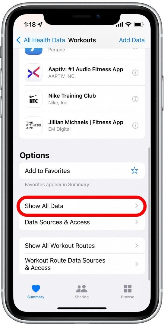 Faites défiler vers le bas et appuyez sur Afficher toutes les données.