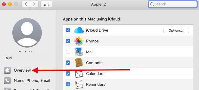 سجل iCloud في macOS Catalina