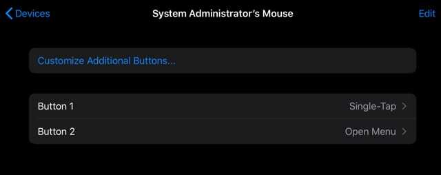 vyberte tlačítko myši pro přizpůsobení na ipadOS