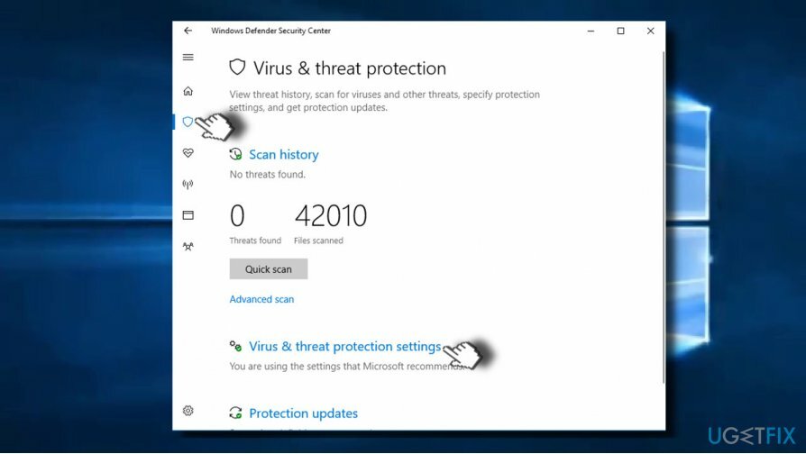 Відкрийте Центр безпеки Windows Defender