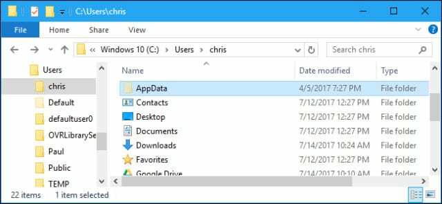 Carpeta AppData en el Explorador de archivos de Windows