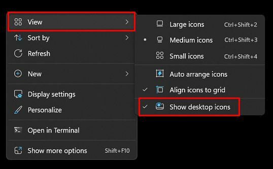W11 Εμφάνιση εικονιδίων επιφάνειας εργασίας