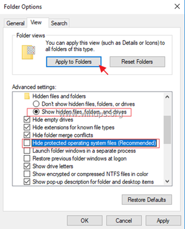 mostrar archivos ocultos protegidos del sistema Windows 10