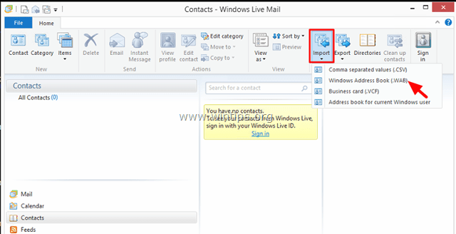 Outlook Express Address Book إلى Windows Live Mail